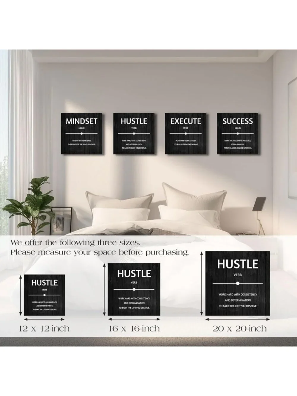 Inspirational Motivational Wall Art Set - 4 Modern Canvas Posters for Home